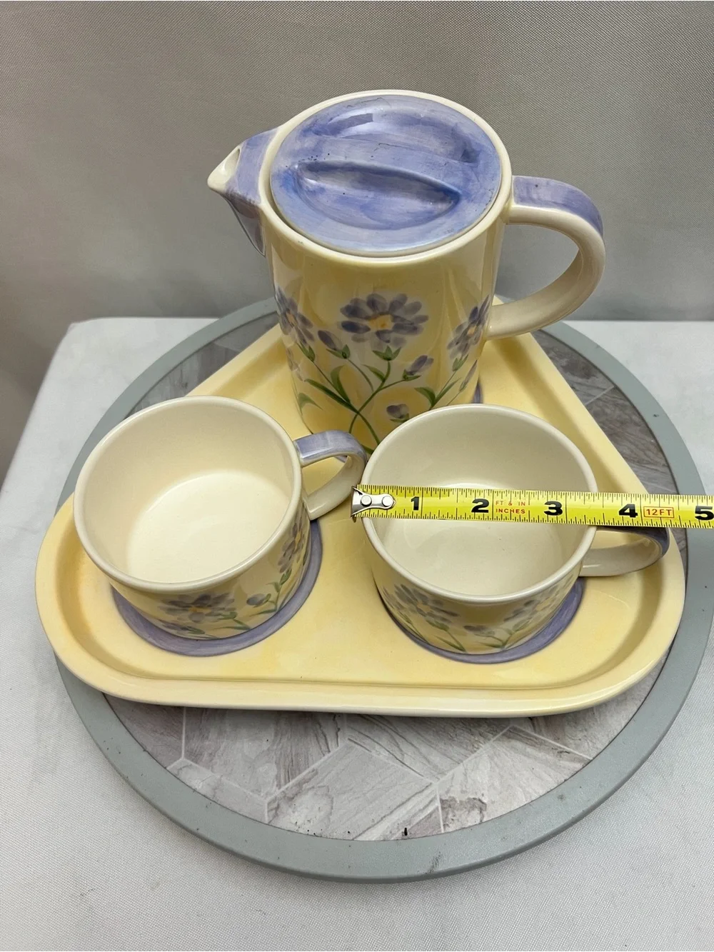 Herman Dodge & Son Hand Painted Floral Tea Set Pot 2 Cups Tray 4 Piece